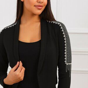 ELECTRIC INDIGO Black Embroidered Blazer Jacket Women's Size L‎ Statement